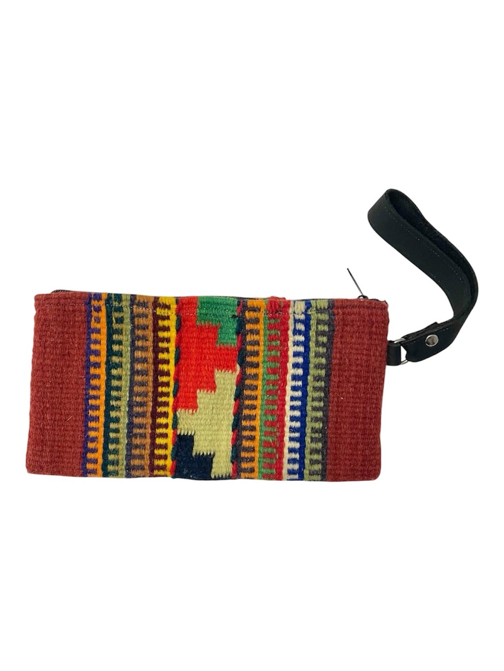 Handwoven Multicolor Stripe Wristlet Clutch in Red